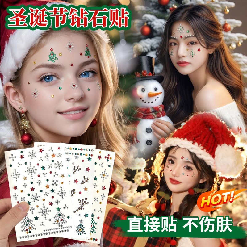 Nail Art - Zelfklevende diamantvormige stickers voor gezicht, kerstfeest