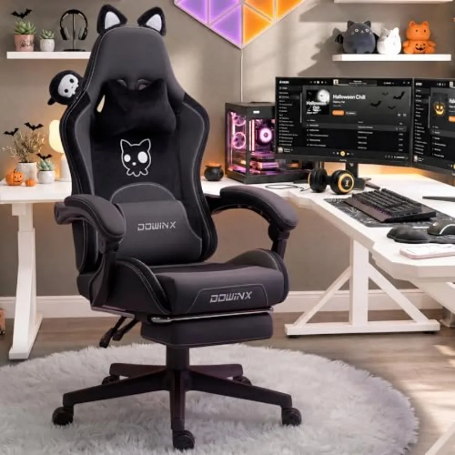 Massage - Gamingstoel voor volwassenen met kattenoren, PU-leer,